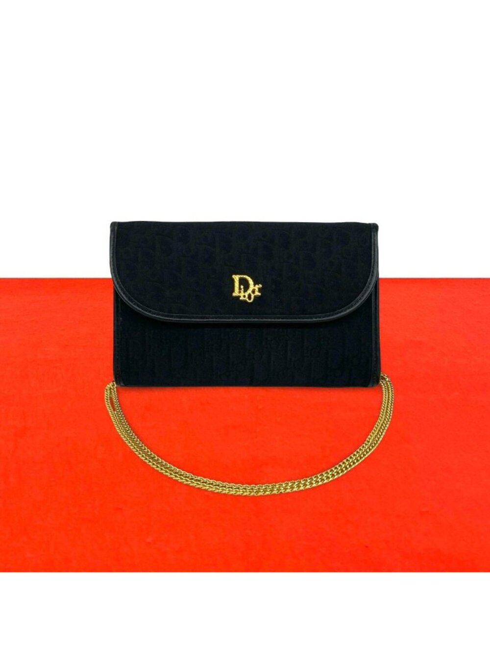 Dior Vintage Logo Trotter Canvas Leather 2-Way Shoulder Bag Black